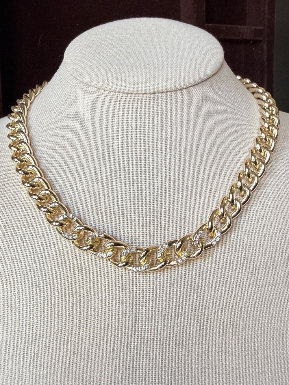 Pavé-Accented Gold Cuban Link Necklace - Women’s Statement Chain